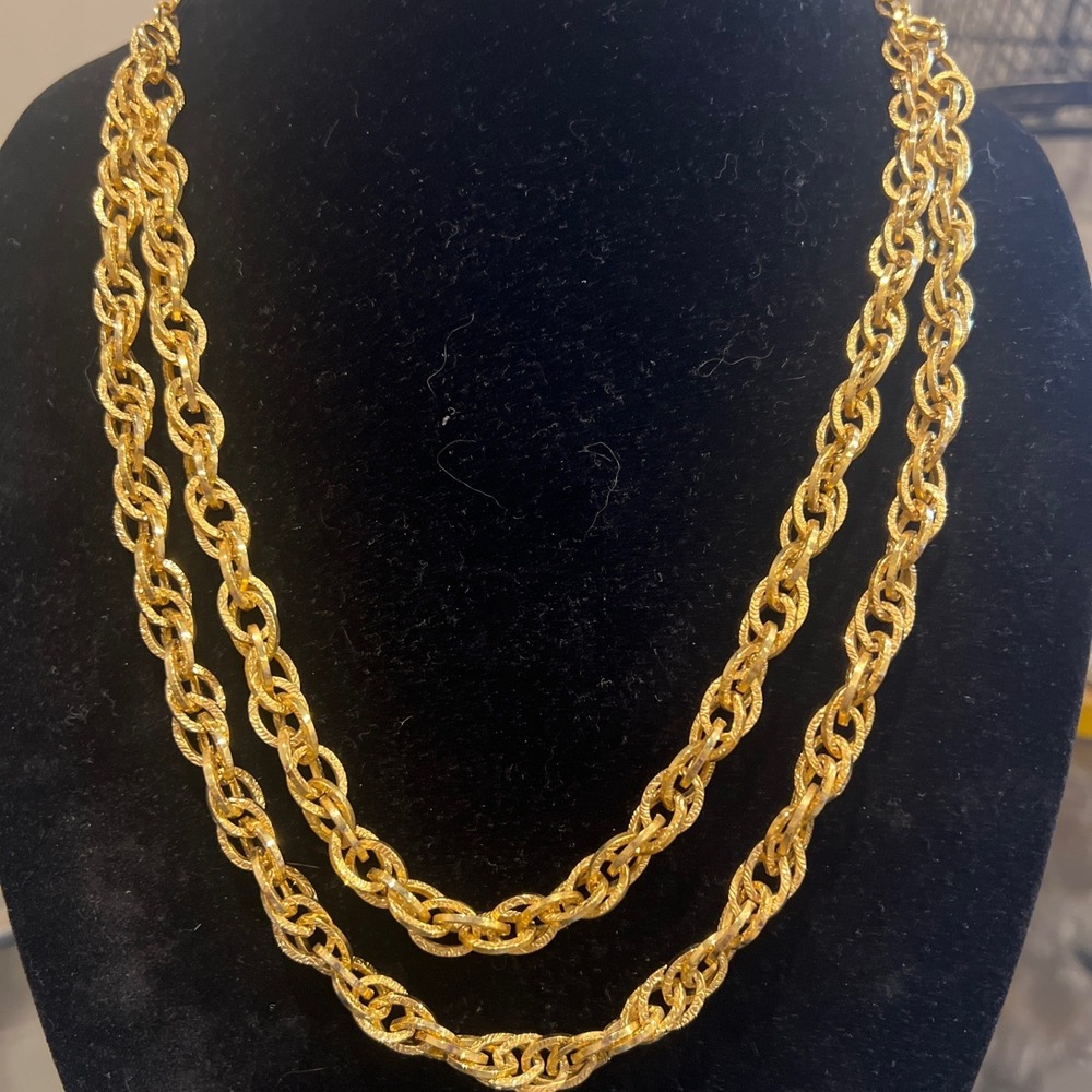 Vtg Gold Tone Textured Link Convertible 3 Pc Necklace Bracelet Set Unsigned